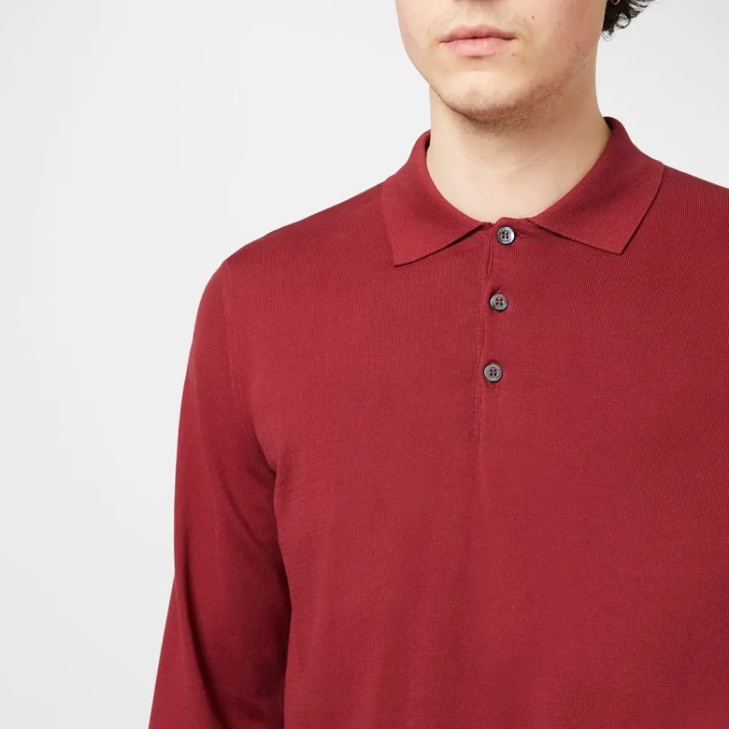 Knitwear*Canali Long Sleeve Knit Polo Shirt in Red