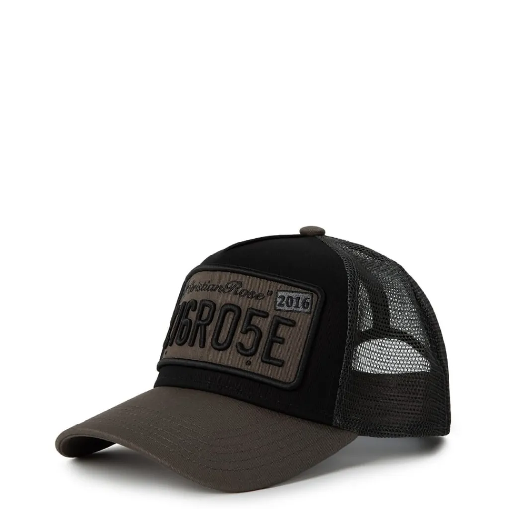 Caps-Hats*Christian Rose Plate Trucker Cap in Black