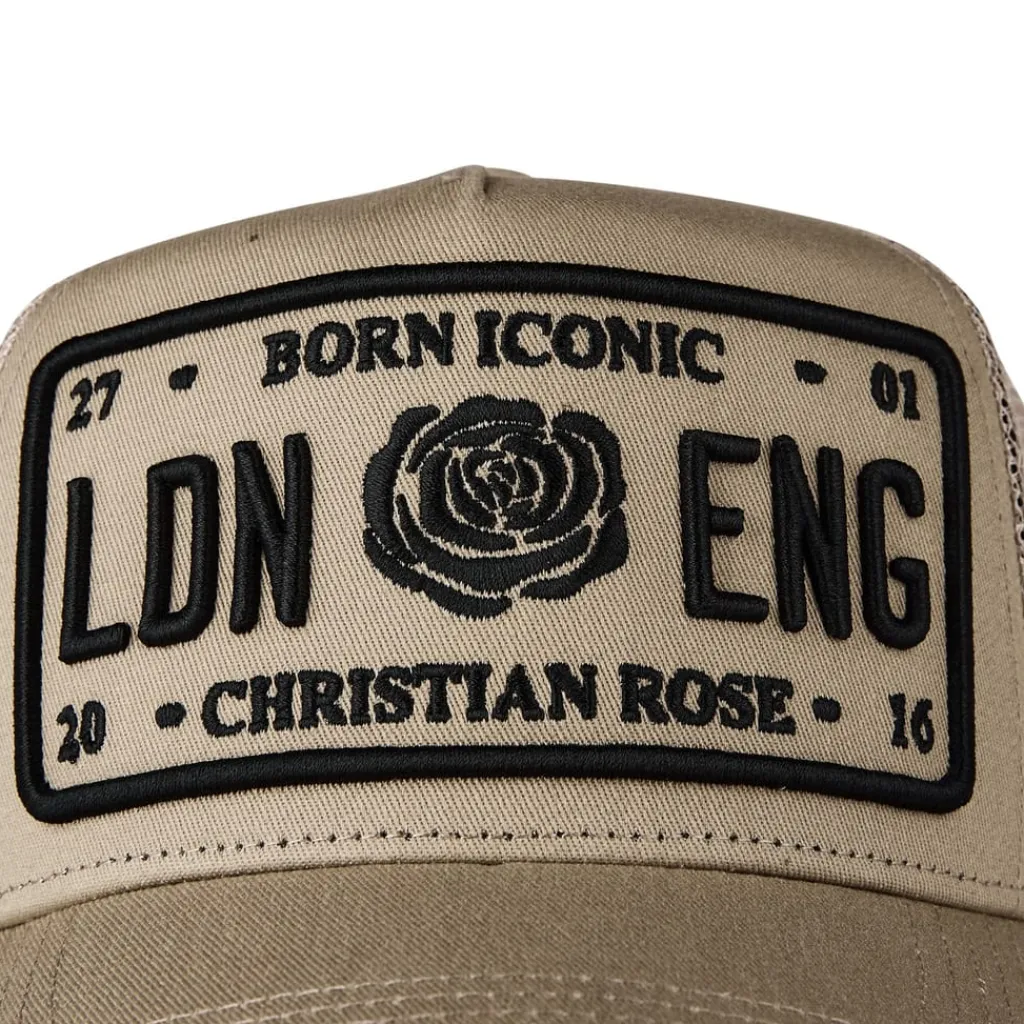 Caps-Hats*Christian Rose Trucker Cap in Beige