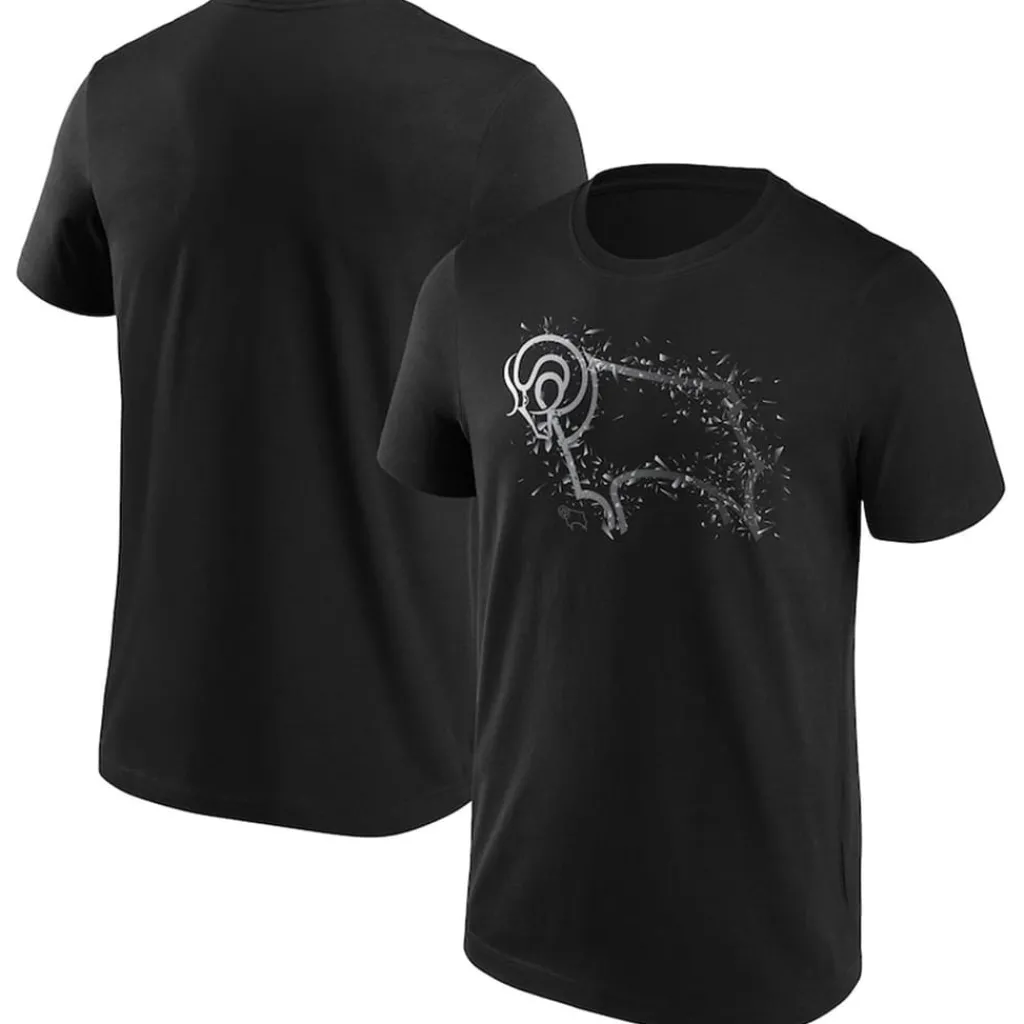 Football And Rugby Clothing*Derby County FC Mens Shatter Logo T-Shirt in Black