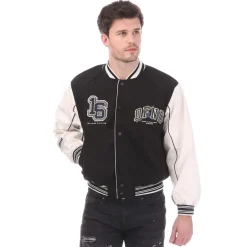 Coats And Jackets*DFND London Varsity Relaxed Fit Rib Crew Neck Varsity Jacket in Black