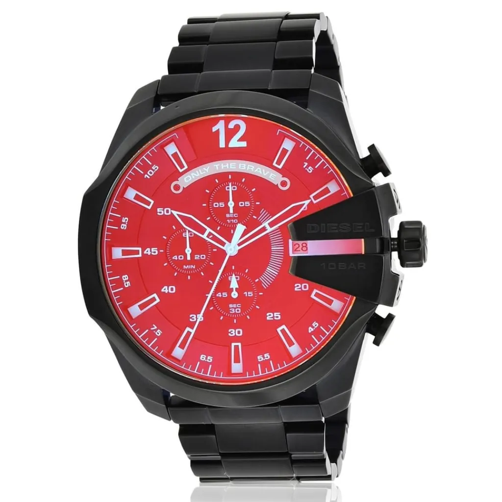 Jewellery-Watches*Diesel Mens Mega Chief Chronograph Black Stainless Steel Watch Dz4318 in Black