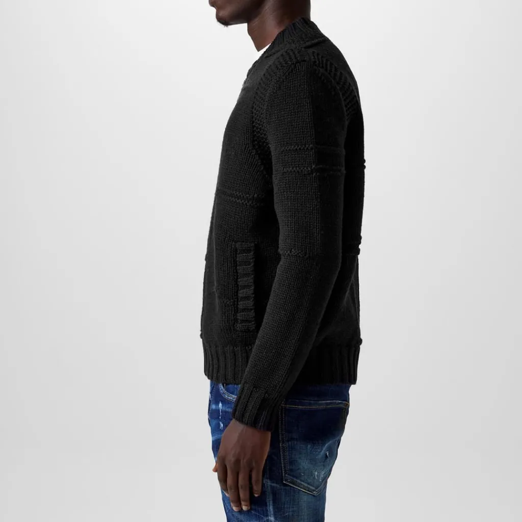 Knitwear*DSquared2 Knit Long Sleeve Regular Fit Sweater in Black