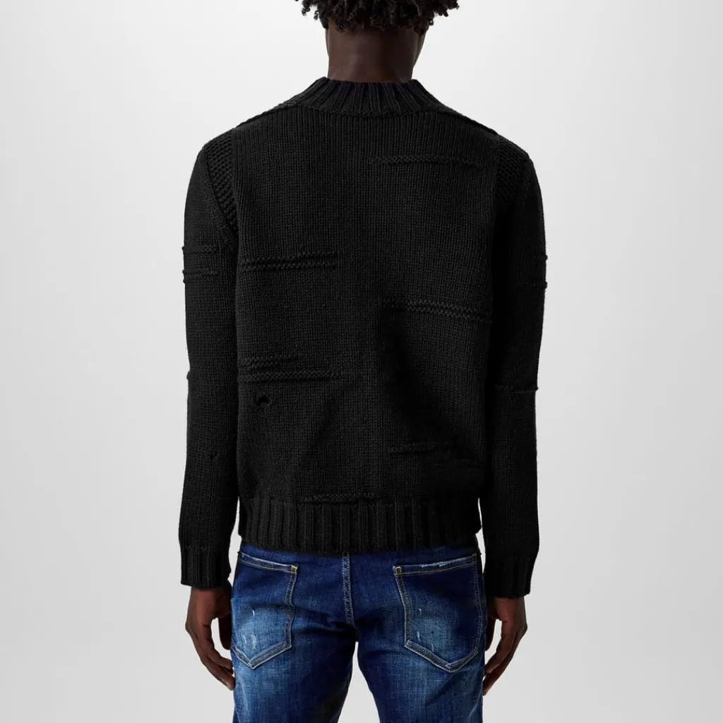 Knitwear*DSquared2 Knit Long Sleeve Regular Fit Sweater in Black