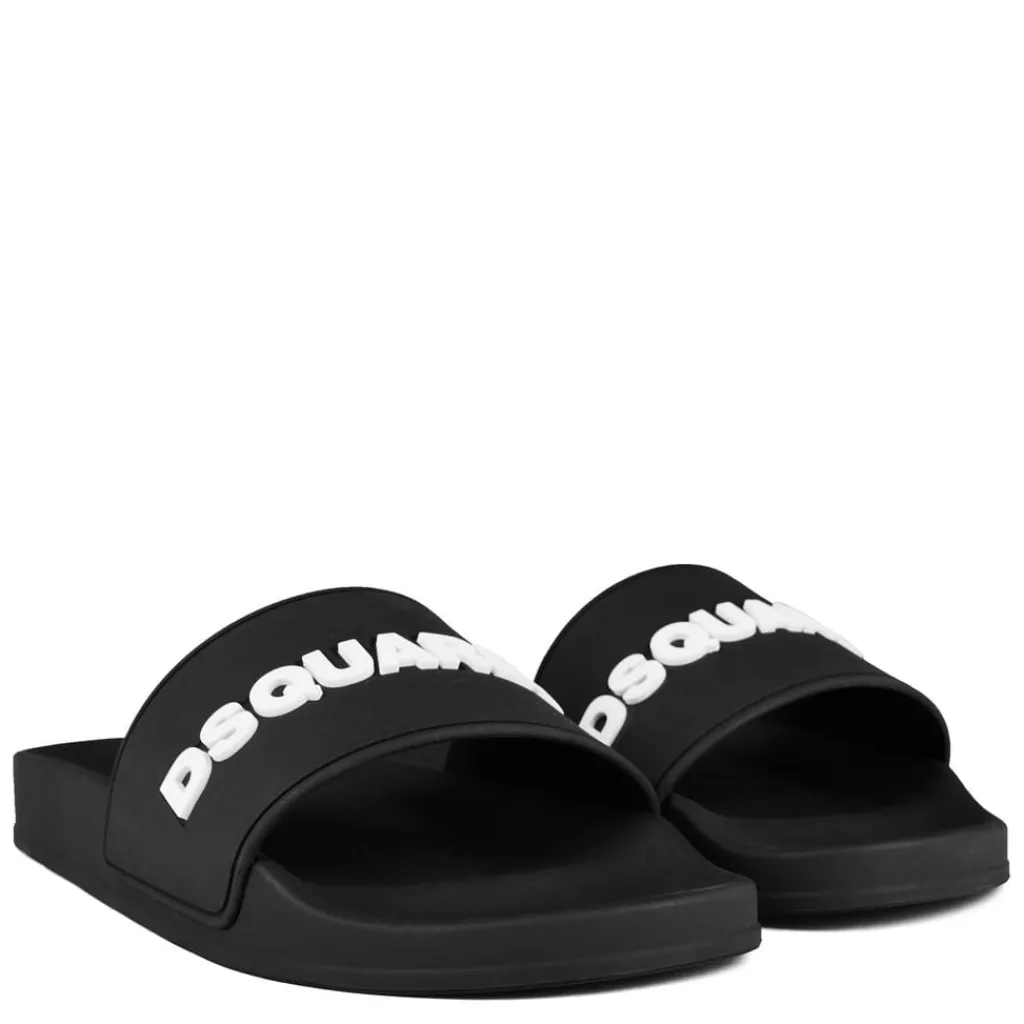 Beach Shoes*DSquared2 Logo 2.0 Sliders in Black