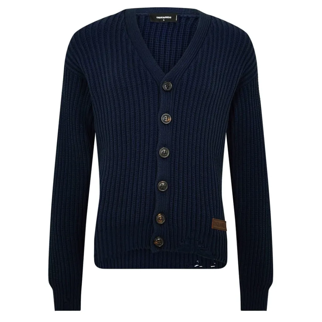 Hoodies*DSquared2 V Neck Long Sleeve Regular Fit Sweater in Blue