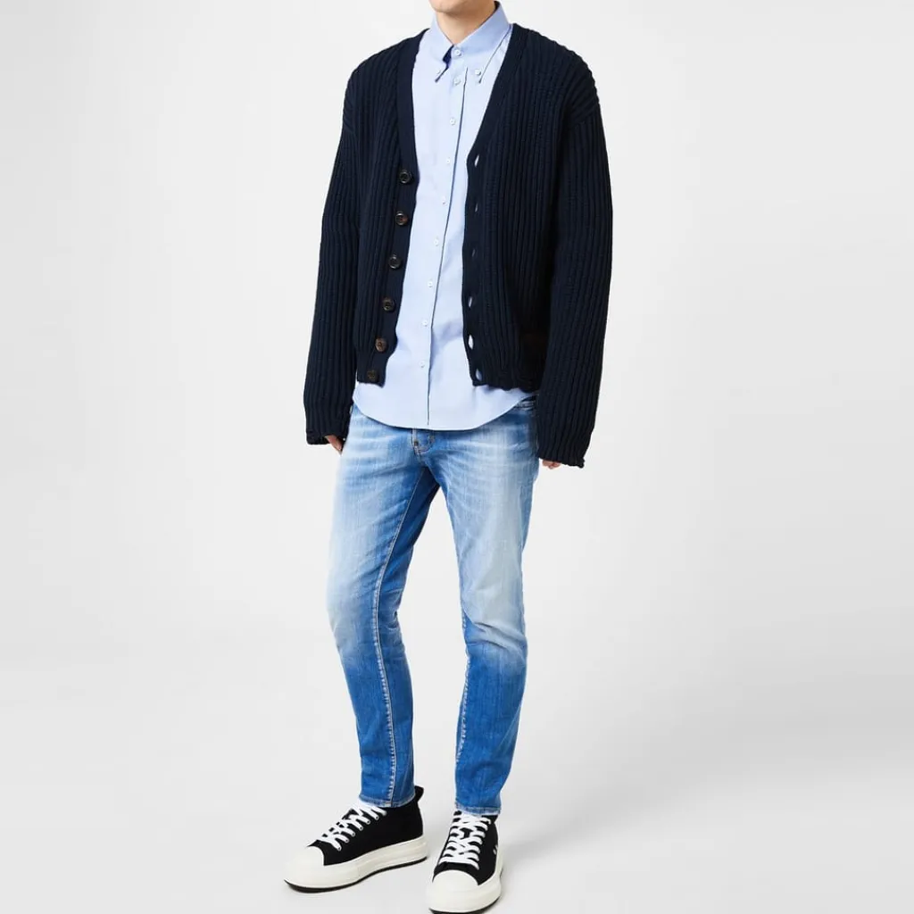 Hoodies*DSquared2 V Neck Long Sleeve Regular Fit Sweater in Blue