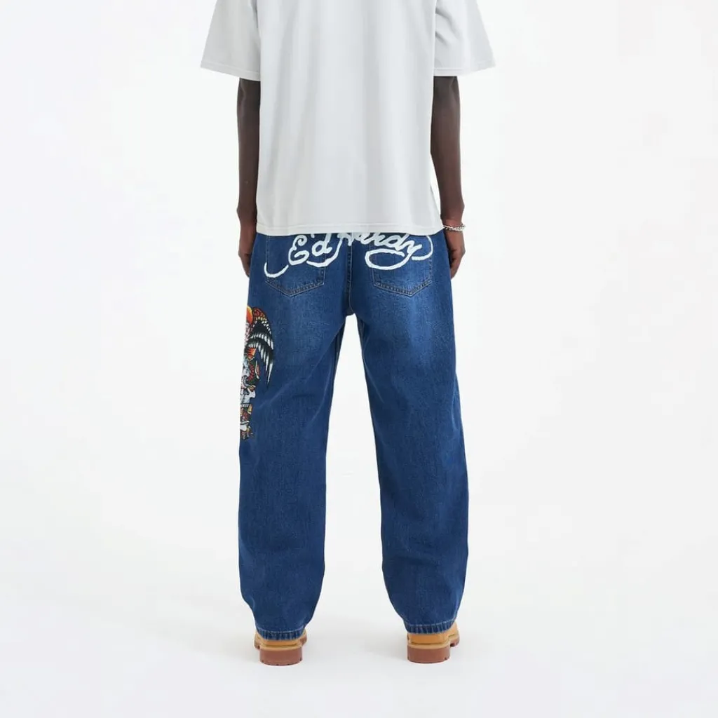 Jeans*Ed Hardy Skull Wide Leg Wide Fit Jeans in Multi