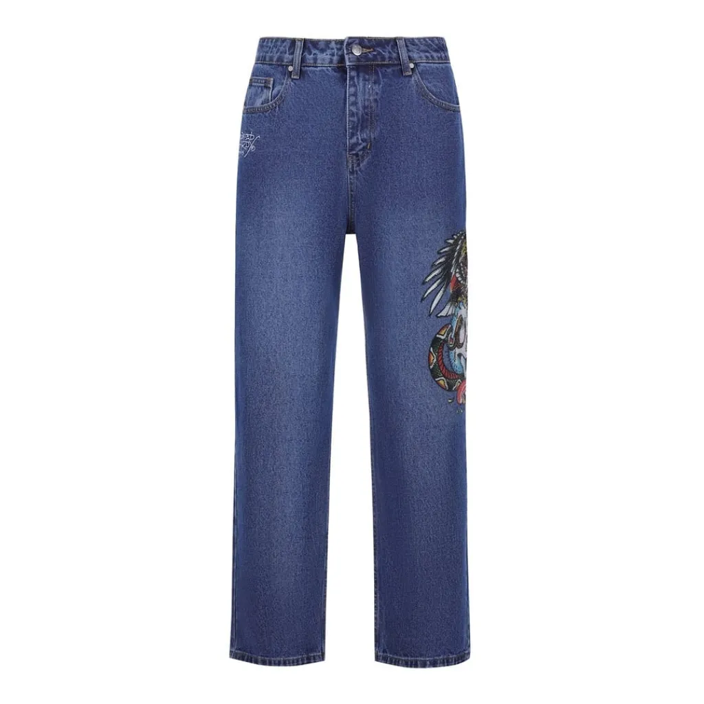 Jeans*Ed Hardy Skull Wide Leg Wide Fit Jeans in Multi