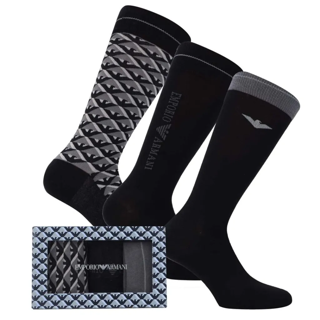 Underwear And Socks*Emporio Armani 3 Pack of Jacquard Logo Socks in Black