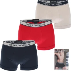 Underwear And Socks*Emporio Armani 3 Pack of Trunk in White red black