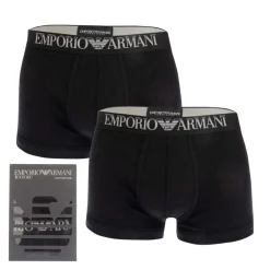 Underwear And Socks*Emporio Armani 2 Pack Ribbed Cotton Boxer Briefs in Black