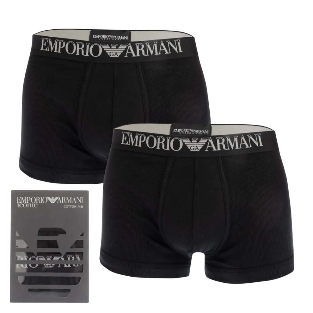 Underwear And Socks*Emporio Armani 2 Pack Ribbed Cotton Boxer Briefs in Black