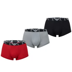 Underwear And Socks*Emporio Armani EA7 3 Pack Monogram Logo Trunks in Red