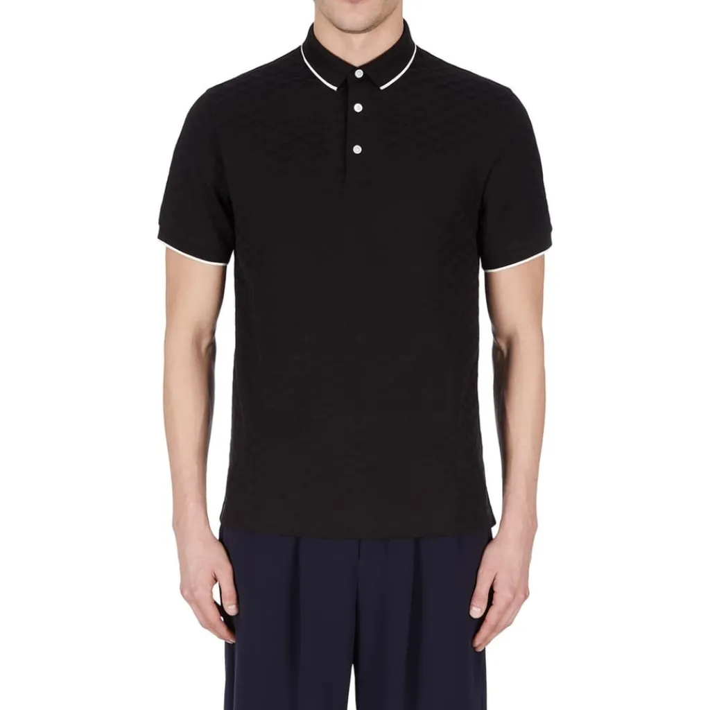 Polo Shirts*Emporio Armani EA7 All Over Eagle Logo Polo Shirt in Black