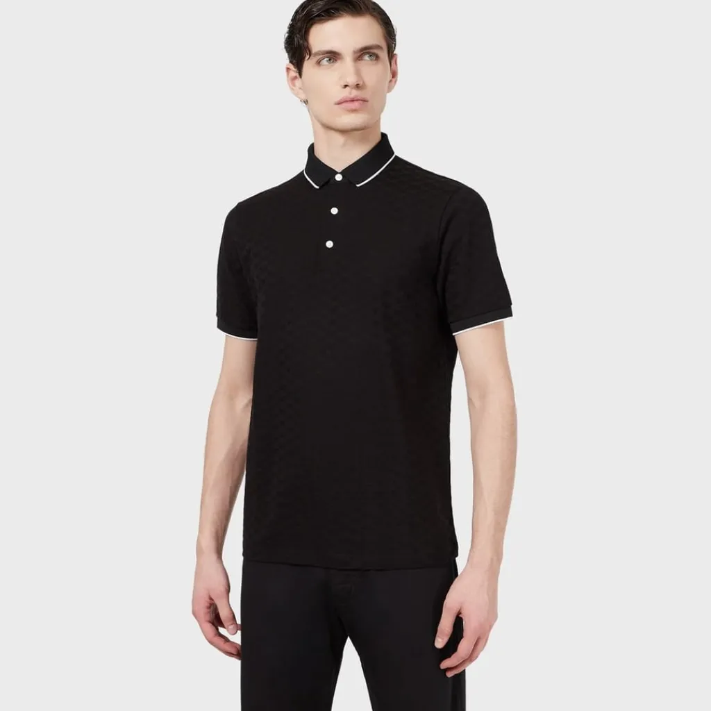 Polo Shirts*Emporio Armani EA7 All Over Eagle Logo Polo Shirt in Black