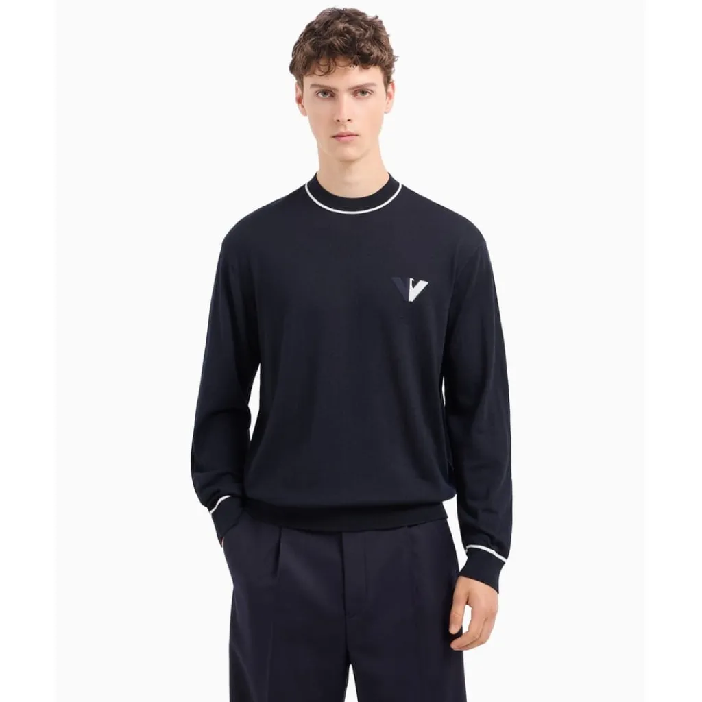 Knitwear*Emporio Armani EA7 Crew Neck Regular Fit Sweater in Blue