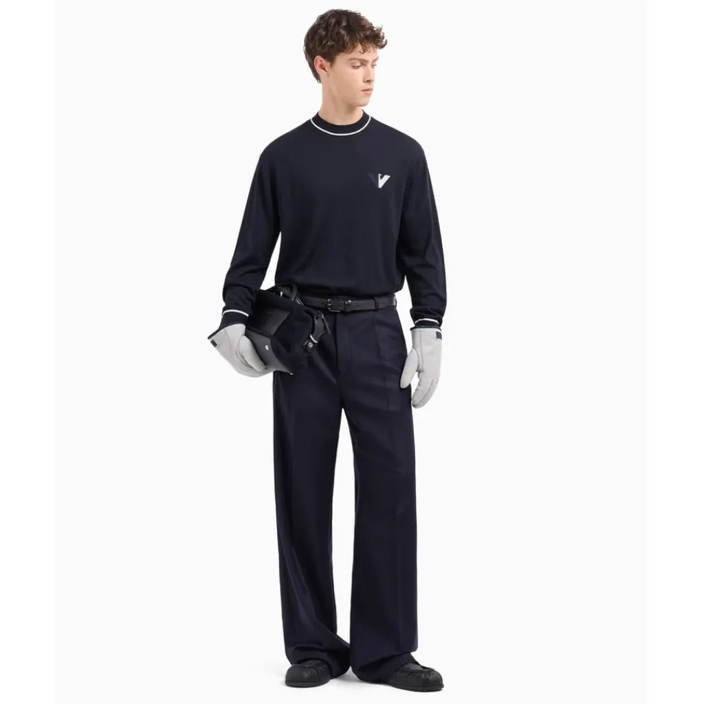 Knitwear*Emporio Armani EA7 Crew Neck Regular Fit Sweater in Blue