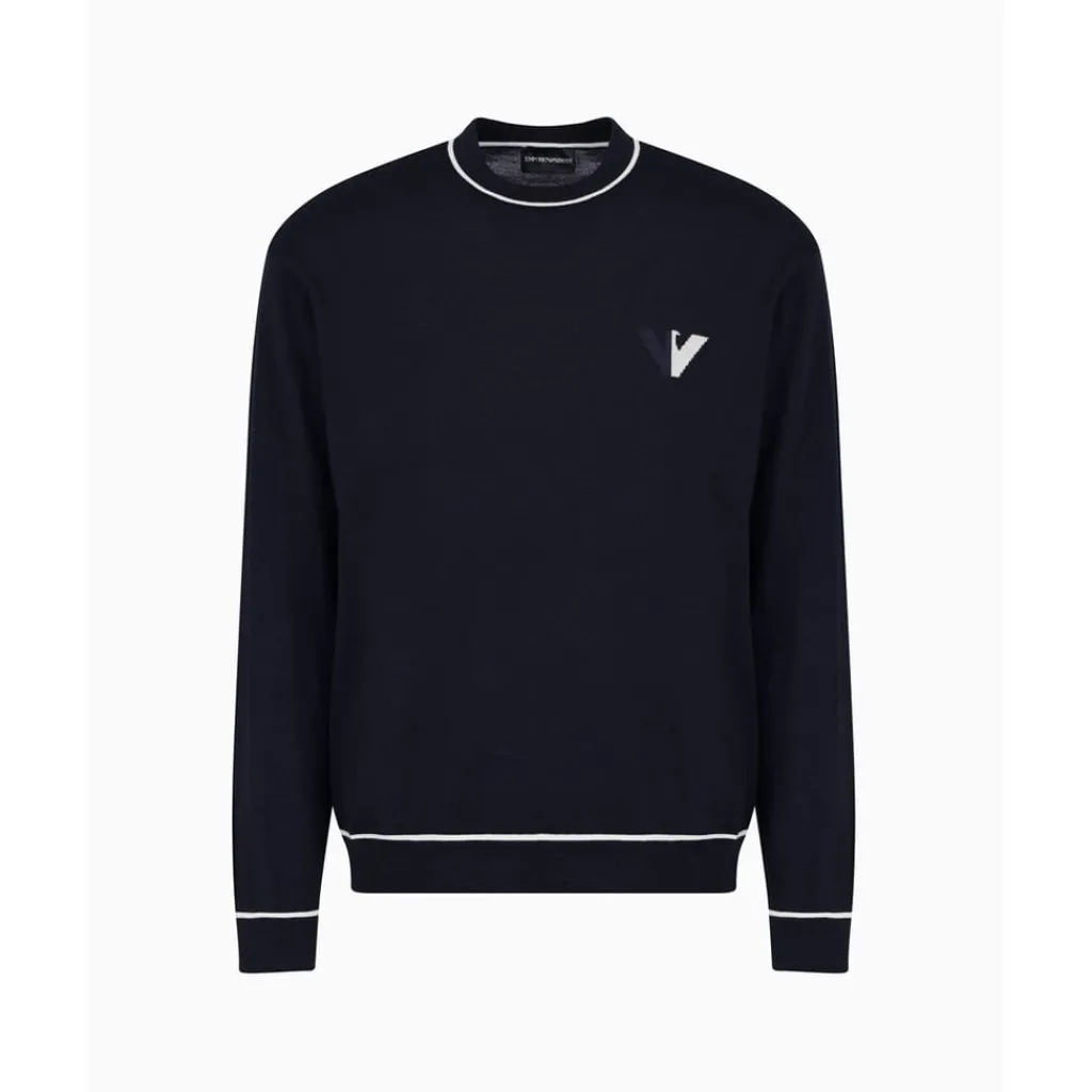Knitwear*Emporio Armani EA7 Crew Neck Regular Fit Sweater in Blue