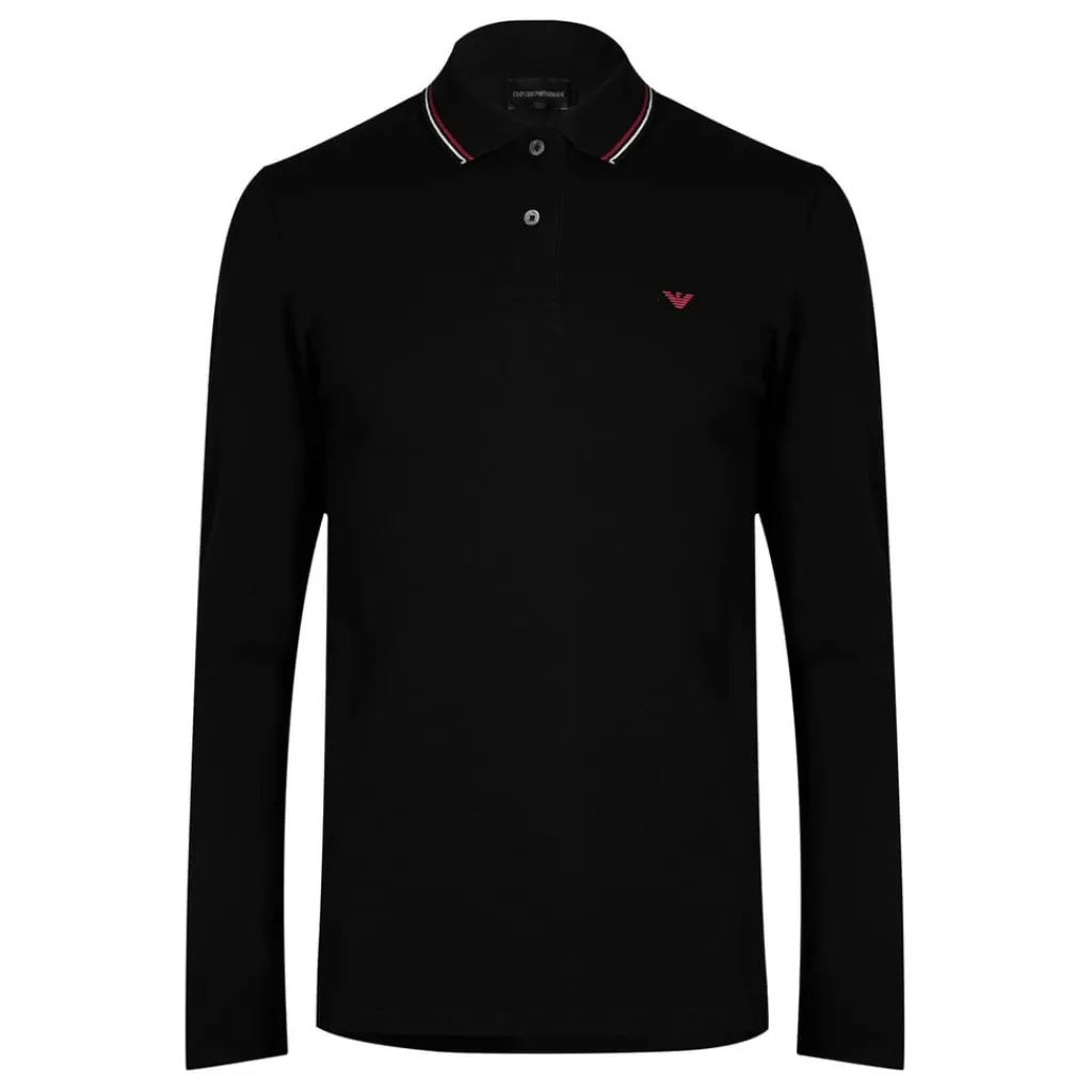Polo Shirts*Emporio Armani EA7 Long Sleeved Tipped Polo Shirt in Black