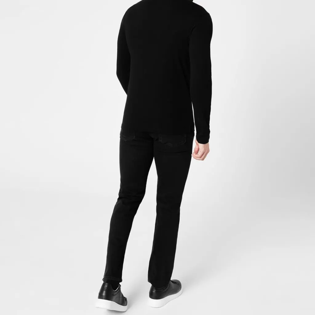 Polo Shirts*Emporio Armani EA7 Long Sleeved Tipped Polo Shirt in Black