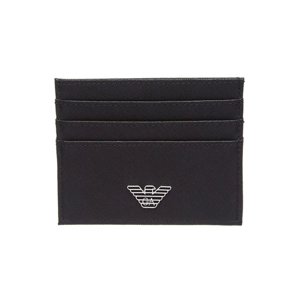 Wallets*Emporio Armani EA7 Saffiano Leather Card Holder in Black