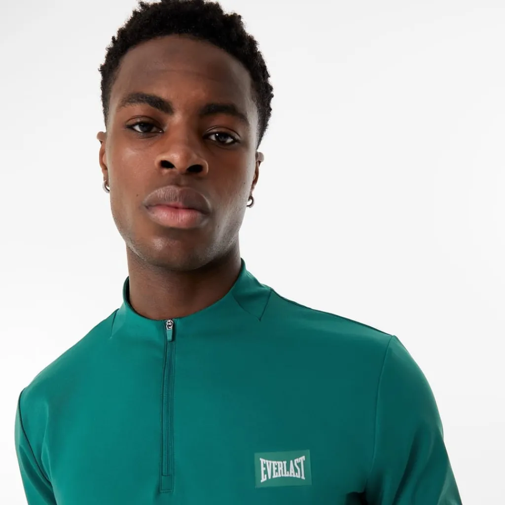 Fitness And Gymwear*Everlast Mens Half Zip Funnel Neck Top in Green