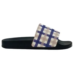Slippers*Fabric Chk Slider in Blue