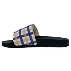 Slippers*Fabric Chk Slider in Blue