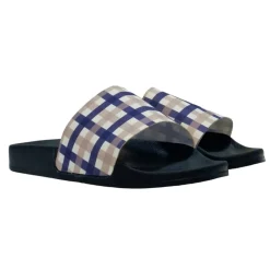 Slippers*Fabric Chk Slider in Blue