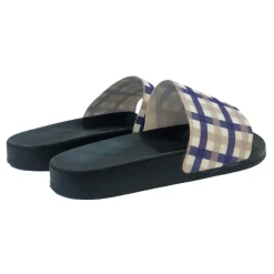 Slippers*Fabric Chk Slider in Blue