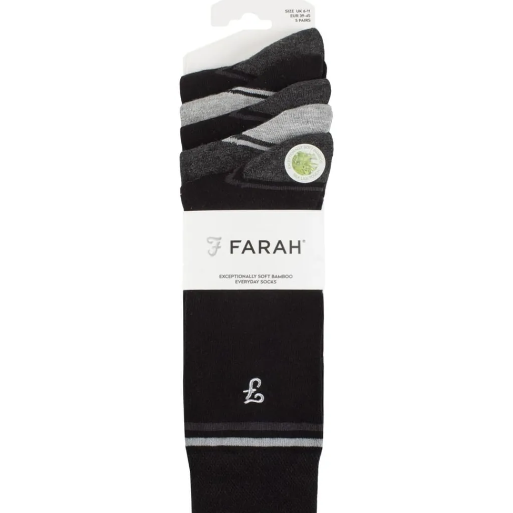 Underwear And Socks*Farah 5 Pack Bamboo Socks Mens in Black