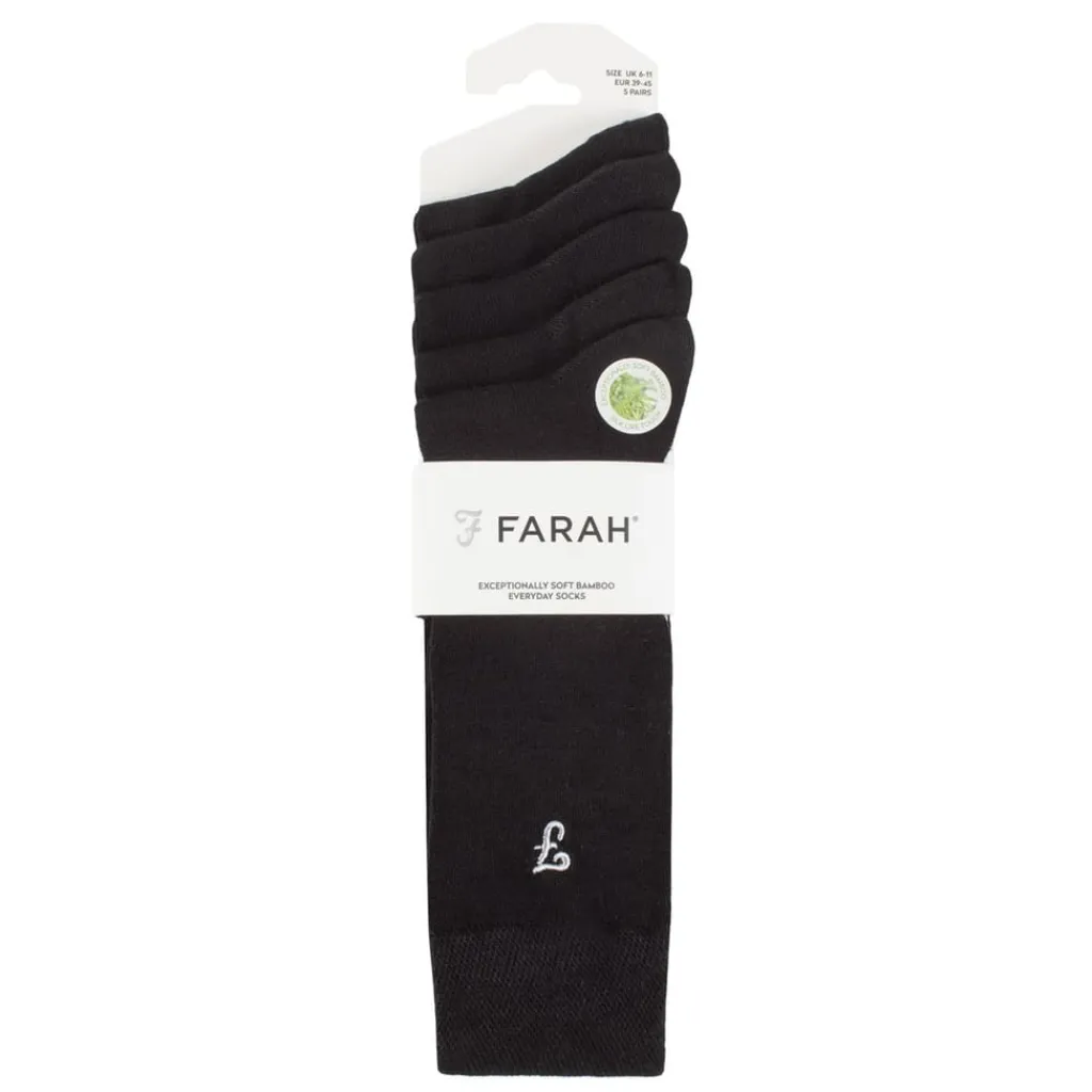 Underwear And Socks*Farah 5 Pack Bamboo Socks Mens in Black