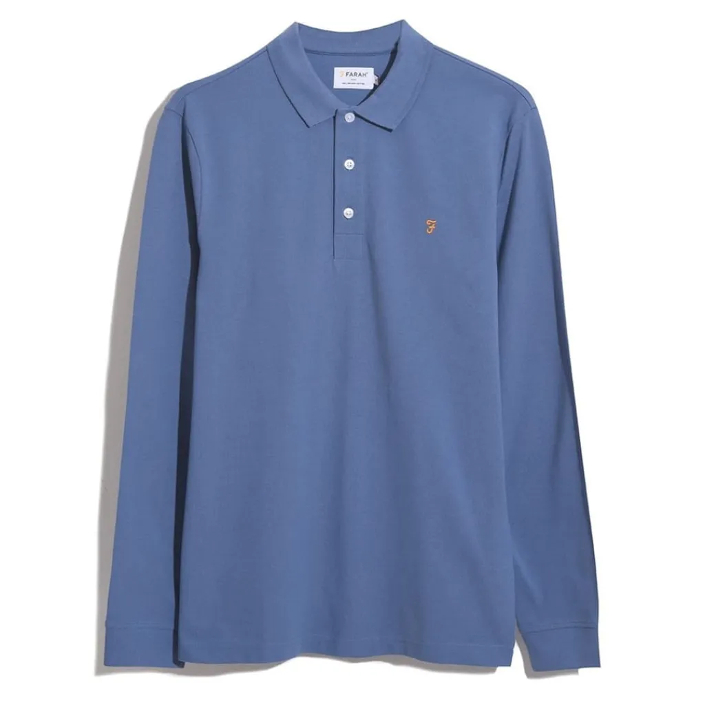 Polo Shirts*Farah Blns Ls Polo in Blue