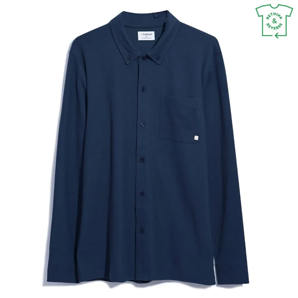 Polo Shirts*Farah Long Sleeve Regular Fit Shirt in Blue