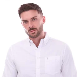 Shirts*Farah Mens Drayton Long Sleeve Polo Shirt in White