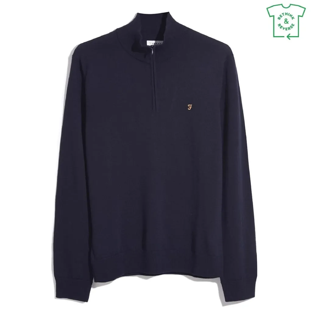 Knitwear*Farah Quarter Zip Jumper in Blue