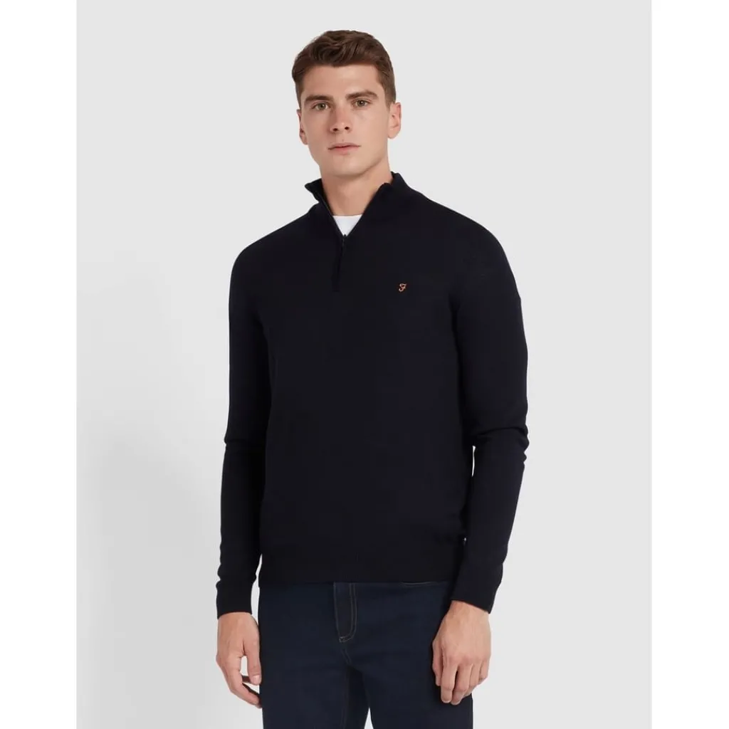 Knitwear*Farah Quarter Zip Jumper in Blue
