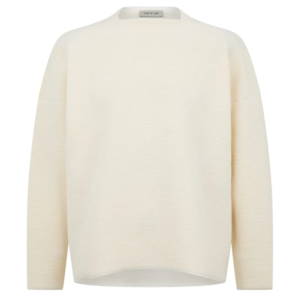 Knitwear*Fear Of God Ottoman Wool Straight Neck Sweater in Cream