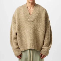 Knitwear*Fear Of God Overlapped V Neck Sweater in Beige