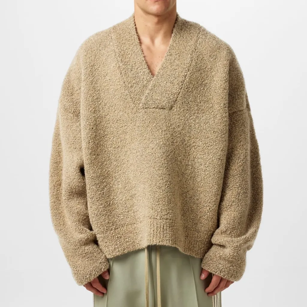 Knitwear*Fear Of God Overlapped V Neck Sweater in Beige