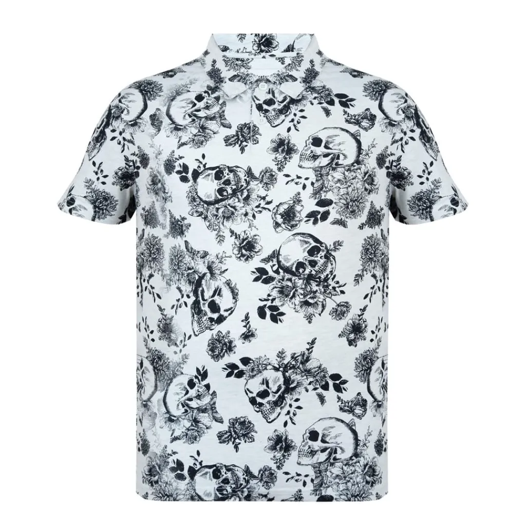 Polo Shirts*Firetrap Mens All Over Print Polo Top in Beige