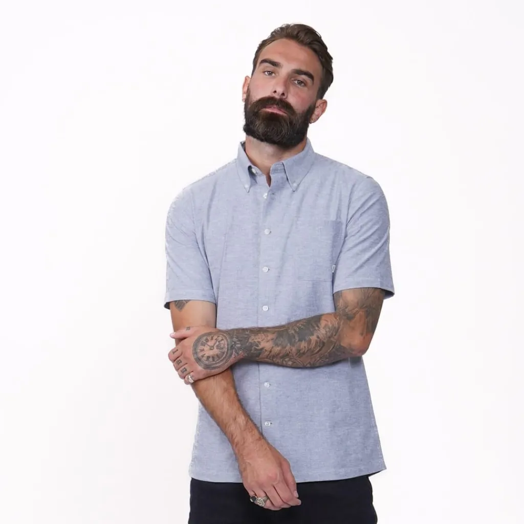 Shirts*Firetrap Mens Classic Oxford Short Sleeve Shirt in Blue