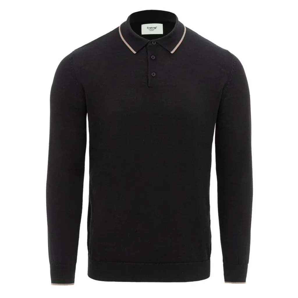 Knitwear*Firetrap Mens Long Sleeve Polo Jumper in Black