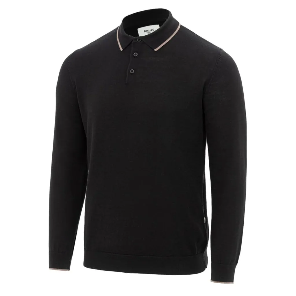 Knitwear*Firetrap Mens Long Sleeve Polo Jumper in Black