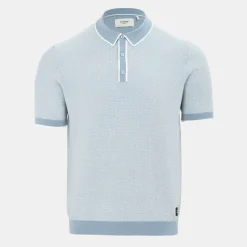 Polo Shirts*Firetrap Mens Quarter Short Sleeve Ribbed Knit Button Polo in Blue