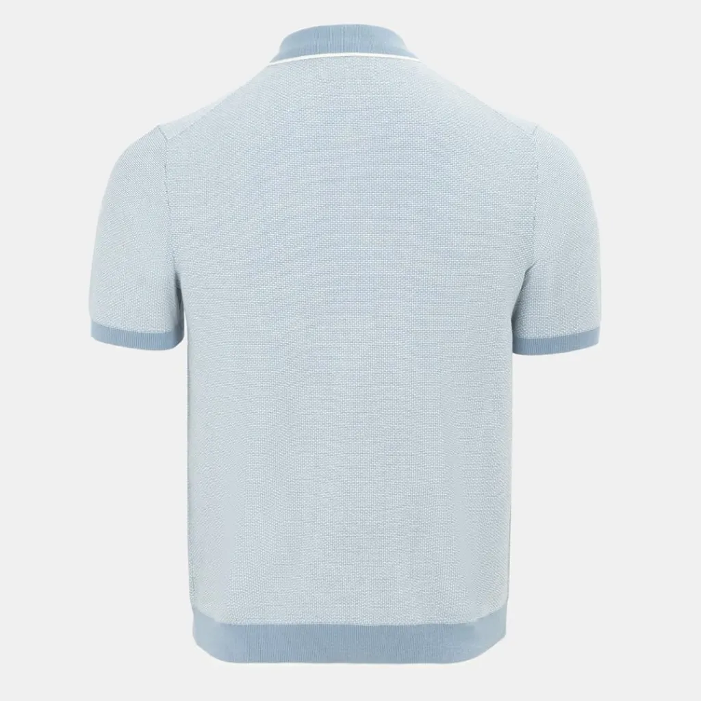 Polo Shirts*Firetrap Mens Quarter Short Sleeve Ribbed Knit Button Polo in Blue