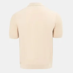 Polo Shirts*Firetrap Quarter Zip Short Sleeve Ribbed Knit Polo in Beige