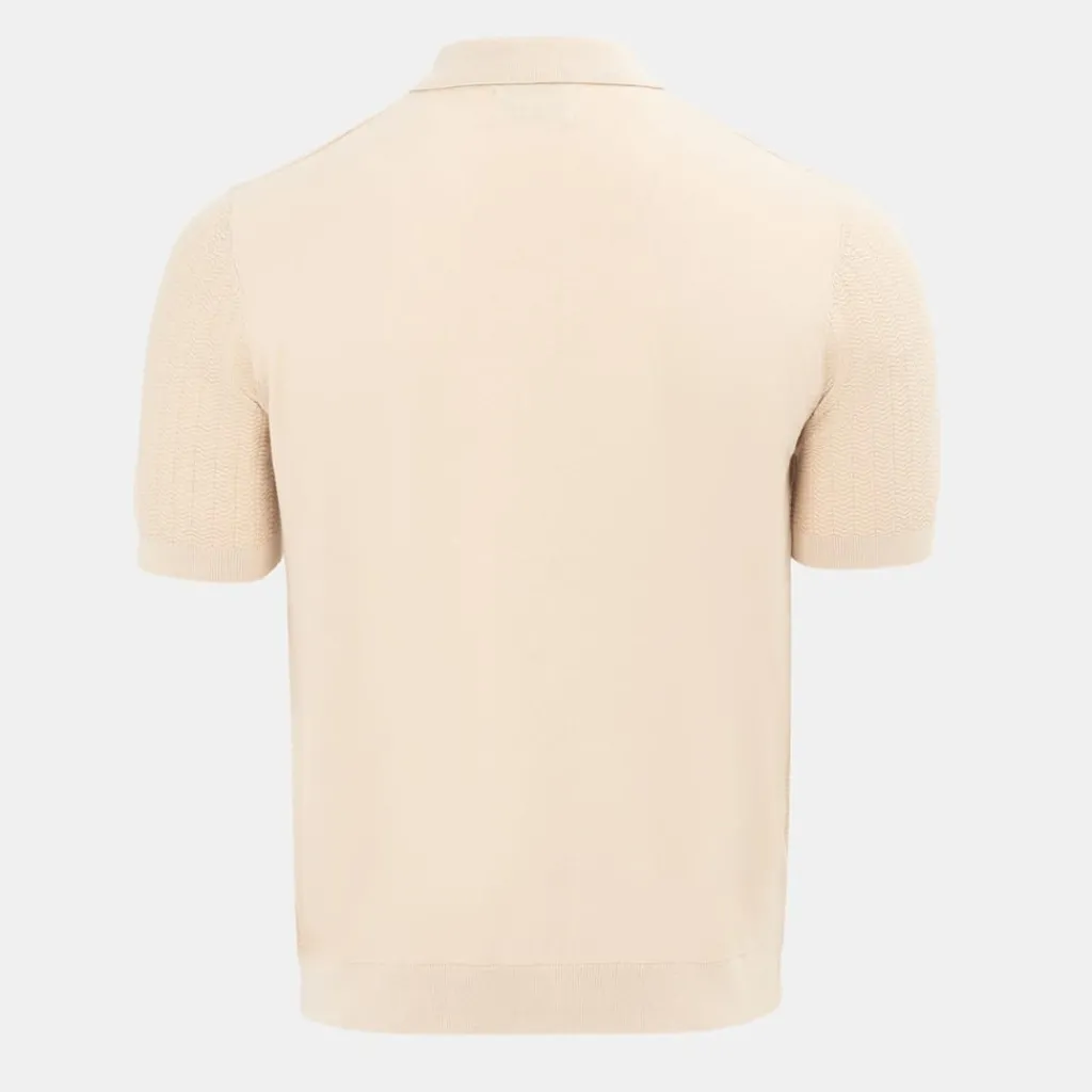 Polo Shirts*Firetrap Quarter Zip Short Sleeve Ribbed Knit Polo in Beige