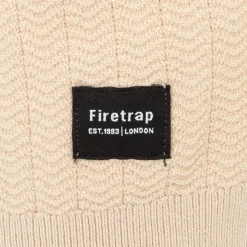 Polo Shirts*Firetrap Quarter Zip Short Sleeve Ribbed Knit Polo in Beige